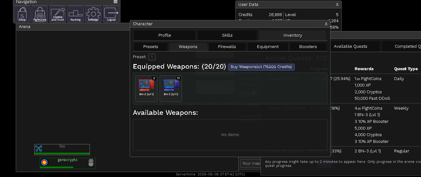 Botón de compra de Weaponslot en inventario de Clickfight